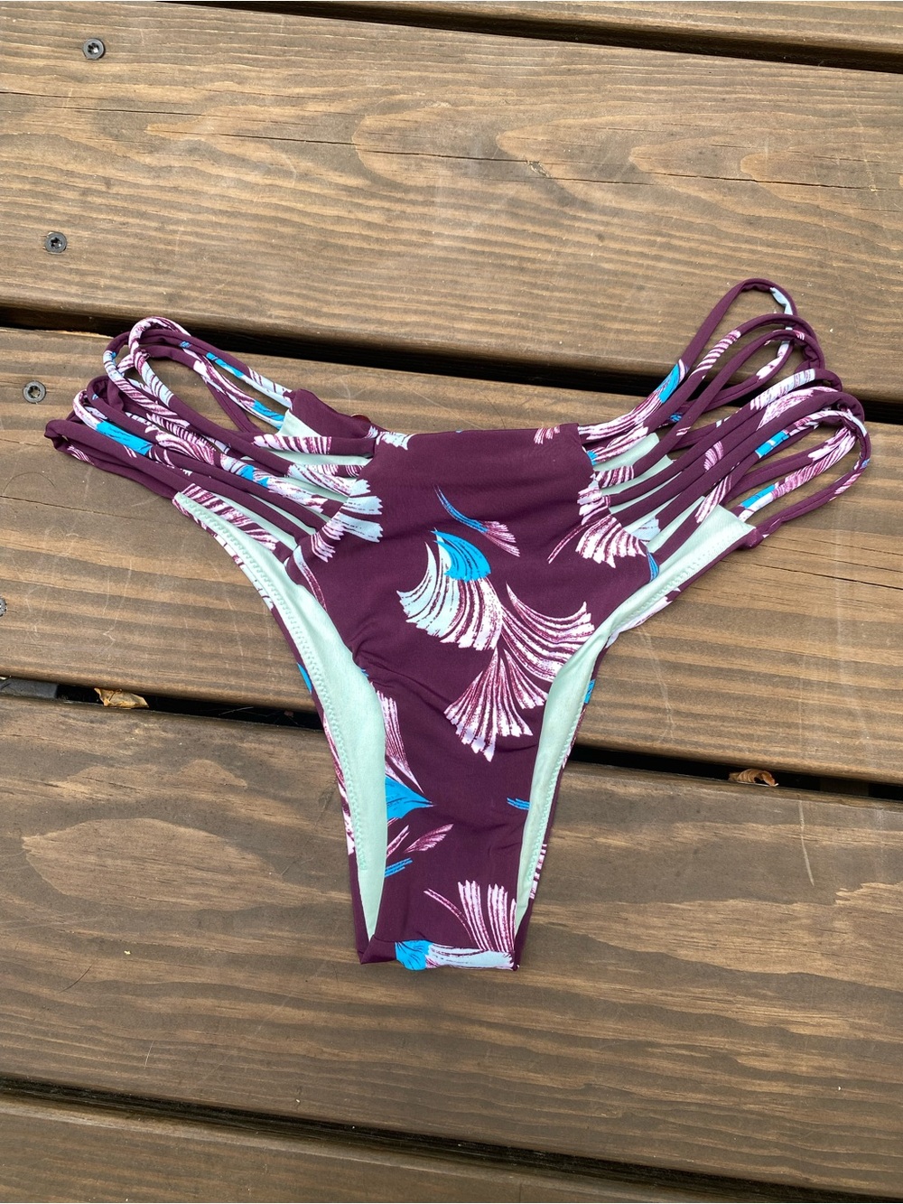 Women’s Purple Floral Strappy Scrunch Bottom Bikini